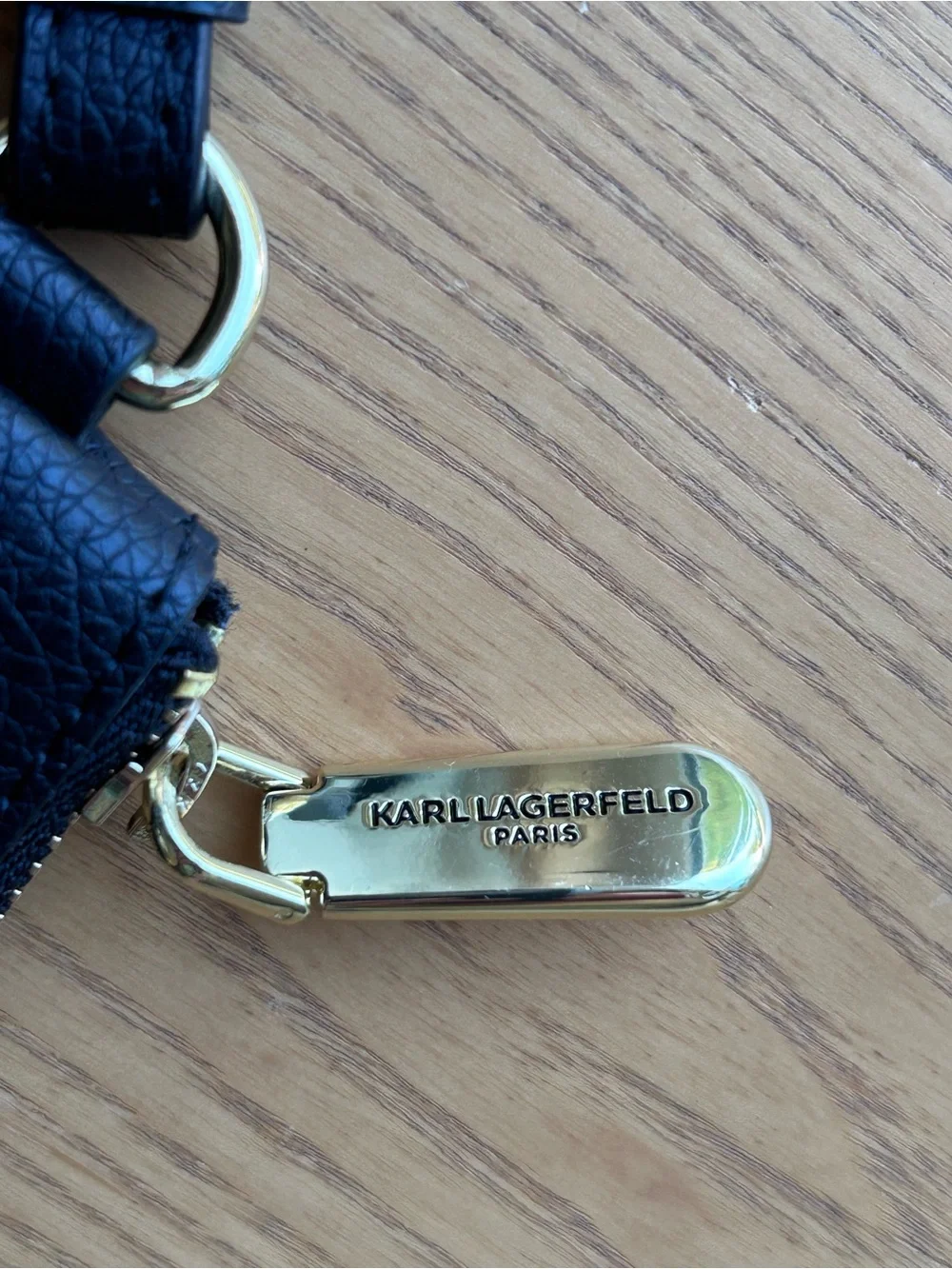 Karl Lagerfeld Black Wristlet Coin Purse with Gold Zip Pull